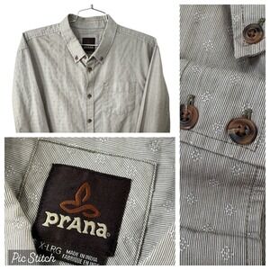 prAna Button Down Shirt Mens XL Woven Tan Organic‎ Cotton Front Pocket